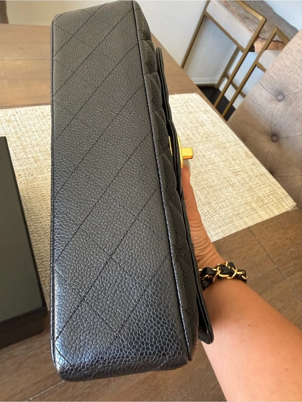 CHANEL Black Quilted Medium Caviar Shoulder Bag with Gold CC Hardware